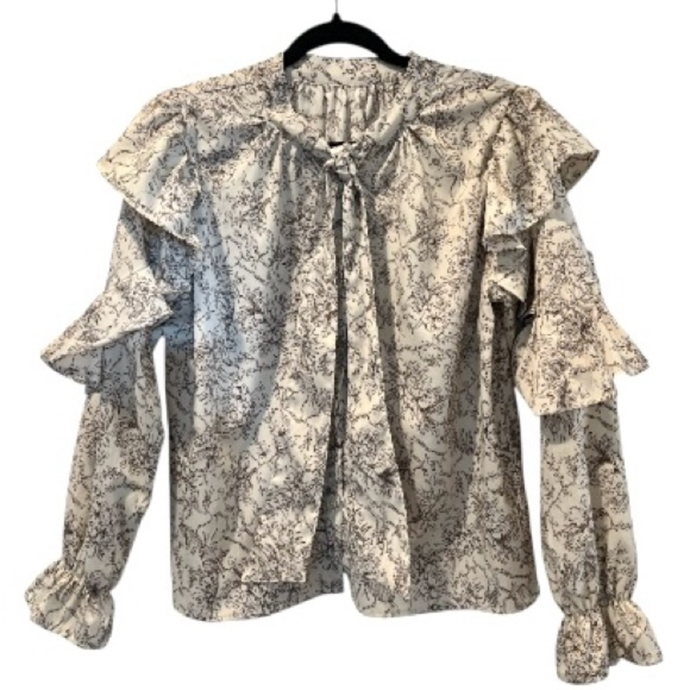 Japanese Floral Ruffle Sleeve Blouse